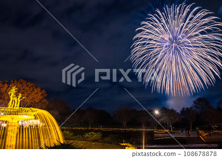 昭和紀念公園的點燈噴泉和煙火 昭和紀念公園的點燈噴泉和煙火 108678878