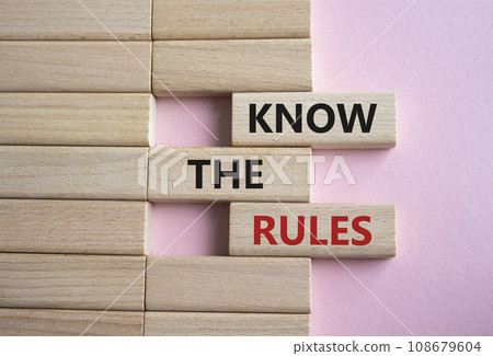 Know the rules symbol. Wooden blocks with words Know the rules. Beautiful pink background. Business and Know the rules concept. Copy space. Know the rules symbol. Wooden blocks with words Know the rules. Beautiful pink background. Business and Know the rules concept. Copy space. 108679604