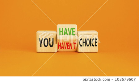 You have or not choice symbol. Concept word You have or have not choice on beautiful wooden cubes. Beautiful orange table orange background. Business and you have or not choice concept. Copy space. You have or not choice symbol. Concept word You have or have not choice on beautiful wooden cubes. Beautiful orange table orange background. Business and you have or not choice concept. Copy space. 108679607