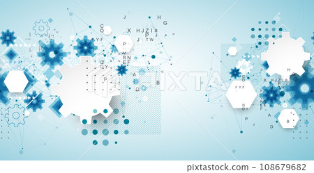 Abstract  technological background  with cogwheels and plexus effect. 108679682