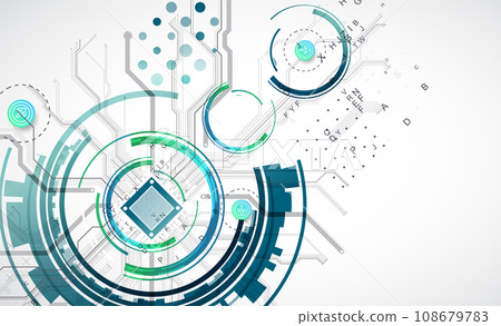 Abstract background on technological and scientific topics. CPU concept. 108679783