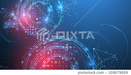 Halftone science background with connecting dots and lines. Digital data visualization. 108679809