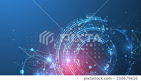 Halftone science background with connecting dots and lines. Digital data visualization. 108679810