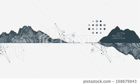 Trendy abstract wireframe background. Modern science or technology art elements. Surface illustration. Vector. 108679843