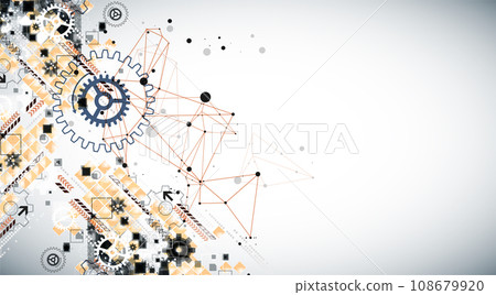 Abstract  technological background  with cogwheels and plexus effect. 108679920