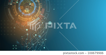 Abstract background with plexus effect. Scientific and technological concept with the use of technical elements formed in the shape of a circle. Abstract background with plexus effect. Scientific and technological concept with the use of technical elements formed in the shape of a circle. 108679986