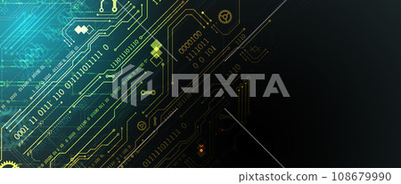 Abstract background on technological and scientific topics. Various techno details with using digital code. 108679990
