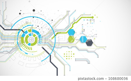 Abstract background with plexus effect. Scientific and technological concept with the use of technical elements formed in the shape of a circle. Abstract background with plexus effect. Scientific and technological concept with the use of technical elements formed in the shape of a circle. 108680036