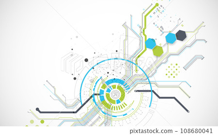 Abstract background with plexus effect. Scientific and technological concept with the use of technical elements formed in the shape of a circle. 108680041