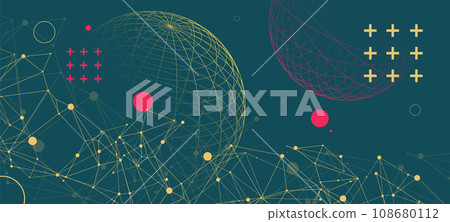 Abstract scientific background using wireframe sphere and plexus effect. Vector illustration 108680112