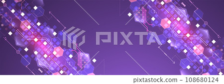 Abstract circuit board and hexagons on gradient color background. Hi-tech digital technology concept. 108680124