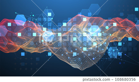 The abstract wave is made in a frame style in a bright gradient color. Template for science and technology presentation. 108680356