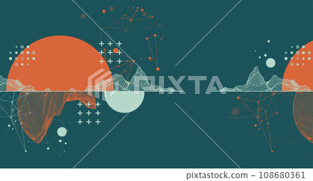 Trendy abstract wireframe mountain background. Modern science or technology art elements. Surface illustration. Trendy abstract wireframe mountain background. Modern science or technology art elements. Surface illustration. 108680361