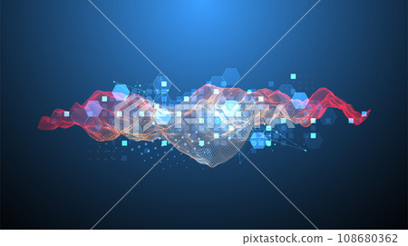 The abstract wave is made in a frame style in a bright gradient color. Template for science and technology presentation. 108680362
