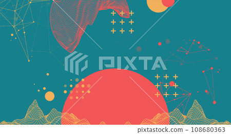 Trendy abstract wireframe mountain background. Modern science or technology art elements. Surface illustration. Trendy abstract wireframe mountain background. Modern science or technology art elements. Surface illustration. 108680363