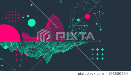 Trendy abstract wireframe mountain background. Modern science or technology art elements. Surface illustration. 108680394