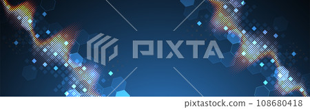 Sound wave with glowing hexagones. Dynamic vibration wallpaper. Frequency pulse modulation vector illustration. 108680418