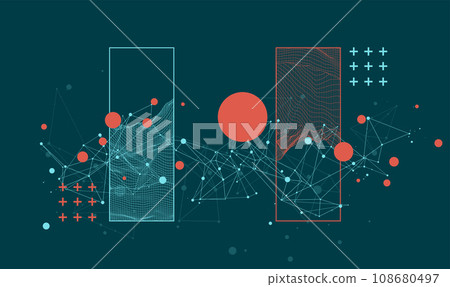 Modern science or technology elements in square. Trendy abstract background. Surface illustration. Hand drawn vector art 108680497