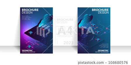 Brochure template flyer background for business design in A4 proportion. Isometric big data processing concept, cloud database. Brochure template flyer background for business design in A4 proportion. Isometric big data processing concept, cloud database. 108680576