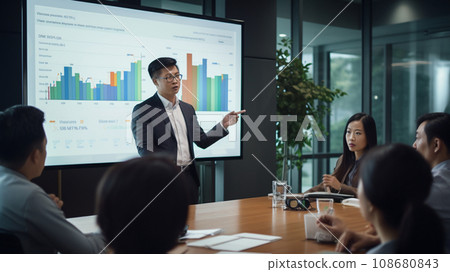 亞洲辦公室工作人員在辦公室做演示 108680843