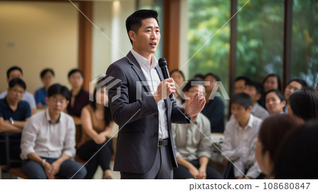 亞洲辦公室工作人員在辦公室做演示 108680847