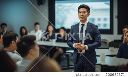 Asian office worker giving a presentation in the office 108680871