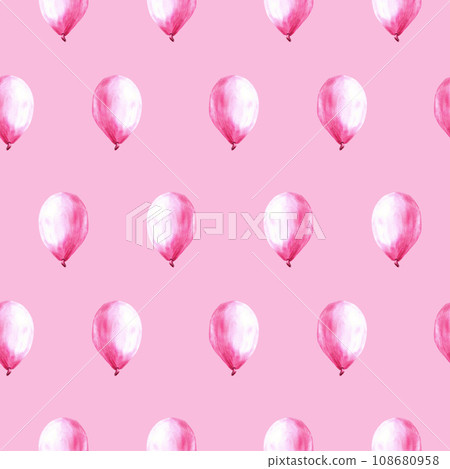 Pink air balloon seamless pattern It is a baby girl, newborn birthday party Hand painted watercolor illustration isolated on pink background Repeating design base for print cover, wrapping, wallpaper Pink air balloon seamless pattern It is a baby girl, newborn birthday party Hand painted watercolor illustration isolated on pink background Repeating design base for print cover, wrapping, wallpaper 108680958