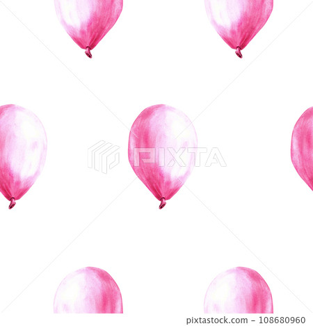 Pink air balloon seamless pattern It is a baby girl, newborn birthday party Hand painted watercolor illustration isolated on white background Repeating design base for print cover, wrapping, wallpaper Pink air balloon seamless pattern It is a baby girl, newborn birthday party Hand painted watercolor illustration isolated on white background Repeating design base for print cover, wrapping, wallpaper 108680960
