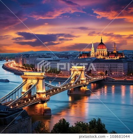 Budapest's dynamic cityscape at dusk 108681044