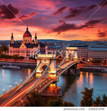 Budapest's dynamic cityscape at dusk Budapest's dynamic cityscape at dusk 108681046