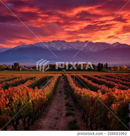 Breathtaking Sunset over Majestic Mountains in Mendoza 108681062