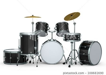 Set of realistic drums with metal cymbals or drumset on white background 108681690