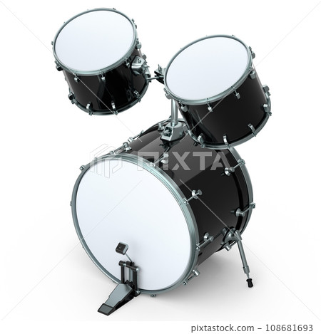 bateria realista com pedal em branco. 3dbateria realista com pedal em branco. 3d  