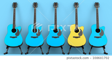 Set of acoustic guitar isolated on blue background. 108681702