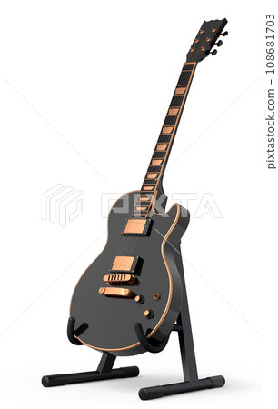 Electric acoustic guitar on stand isolated on white background. Electric acoustic guitar on stand isolated on white background. 108681703