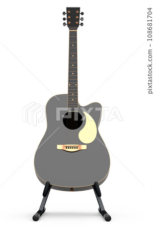 Electric acoustic guitar on stand isolated on white background. Electric acoustic guitar on stand isolated on white background. 108681704