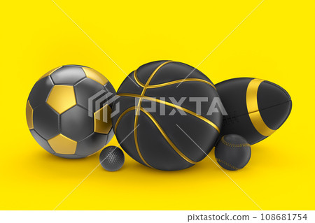Set of black ball like basketball, american football and golf isolated on blue 108681754