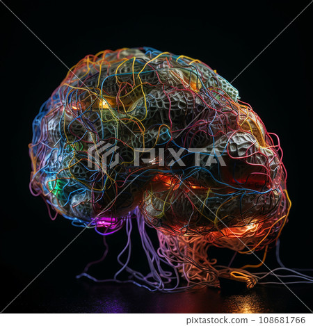 The human brain consisting of micro electrical circuits and wires, artificial intelligence, robot brain The human brain consisting of micro electrical circuits and wires, artificial intelligence, robot brain 108681766