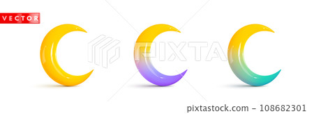 Set of glossy yellow 3d crescents realistic style Set of glossy yellow 3d crescents realistic style 108682301