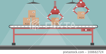 Design of automated production line with robotic arms. Automated conveyor rollers Design of automated production line with robotic arms. Automated conveyor rollers 108682724