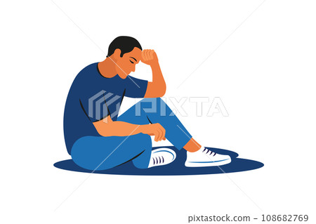 Male depression. Young man having frustration or depressed . Mental health problems concept. Vector illustration. Male depression. Young man having frustration or depressed . Mental health problems concept. Vector illustration. 108682769