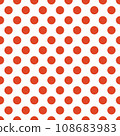 OLGA (1979) "polka dots" textile seamless pattern. Late 1970s fashion style, fabric print (bright red dots on white background). 108683983