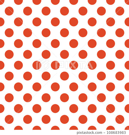 OLGA (1979) "polka dots" textile seamless pattern. Late 1970s fashion style, fabric print (bright red dots on white background). 108683983