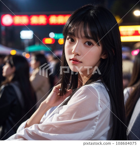 Woman looking at the night view 108684075