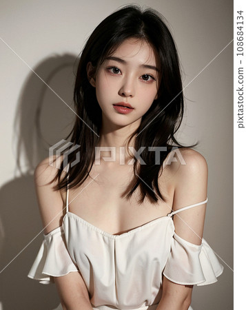Woman sitting on chair Woman sitting on chair 108684134