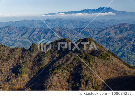 Distant view of Mt. Asama from the summit of Mt. Ryokami in spring 108684232