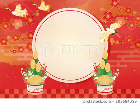 新年首次銷售日本圖案模板鶴和門松 新年首次銷售日本圖案模板鶴和門松 108684359