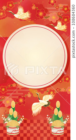 新年首次銷售日本圖案模板鶴和門松 108684360