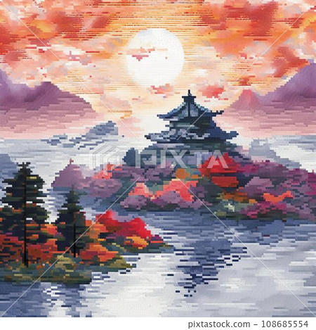 Pixel painting of autumn landscape Pixel painting of autumn landscape 108685554