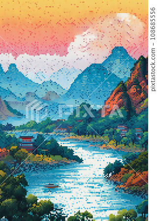 像素畫風景與河流 108685556